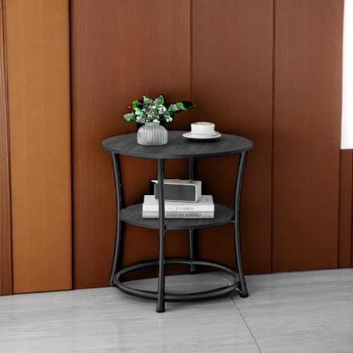 VASAGLE Round Steel-Frame Side Table