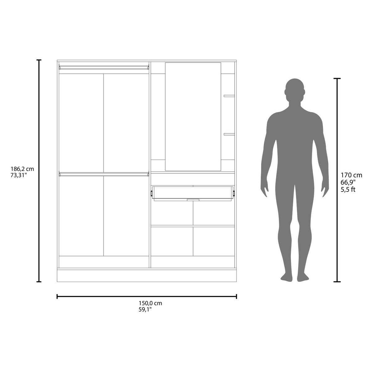 Wardrobe with Vanity Mirror and Storage