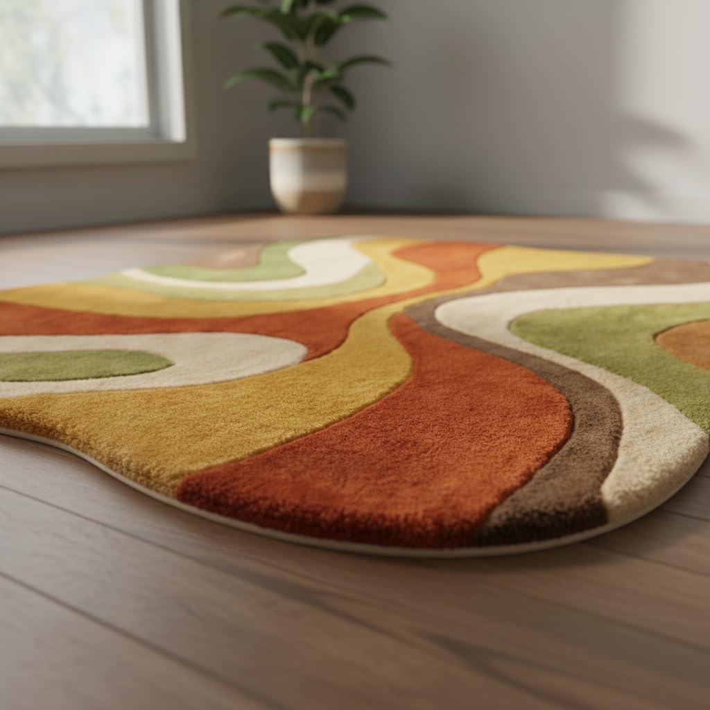 Retro 1970s Wave Wool Area Rug