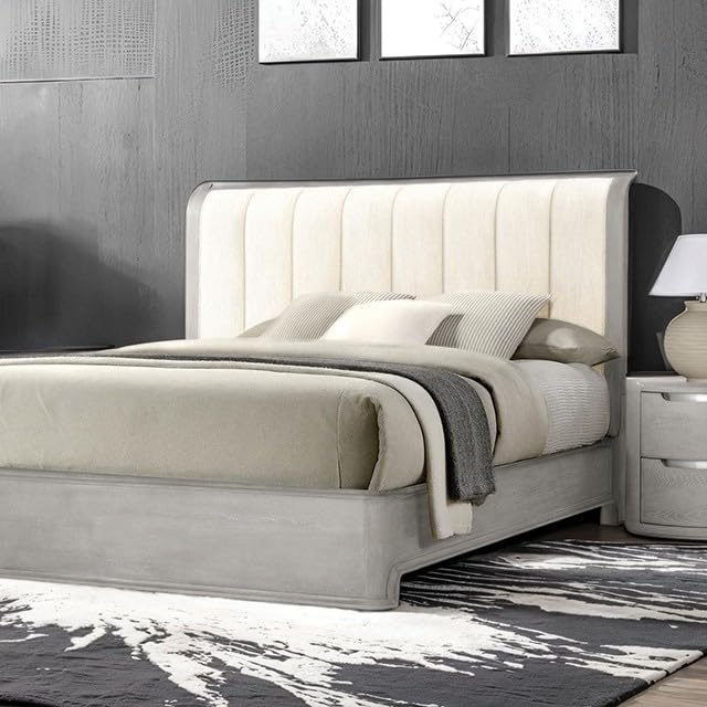 MASARA Light Gray Upholstered Platform Bed