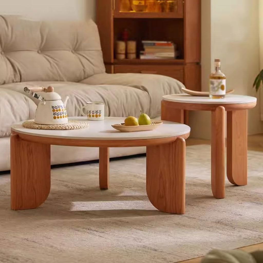 Solid Cherry Wood Round Coffee Table Set