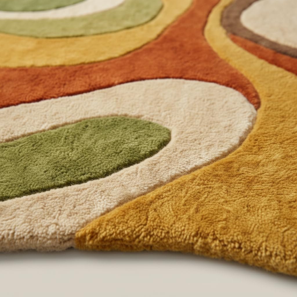 Retro 1970s Wave Wool Area Rug