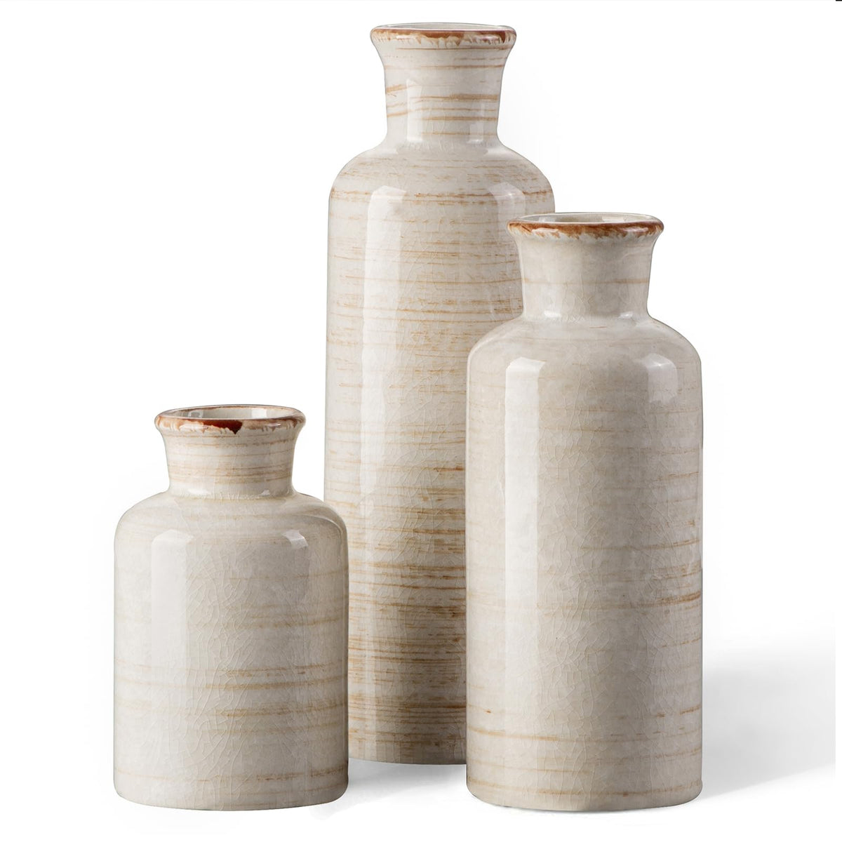 Three-Piece Rustic Ceramic Vase Set
