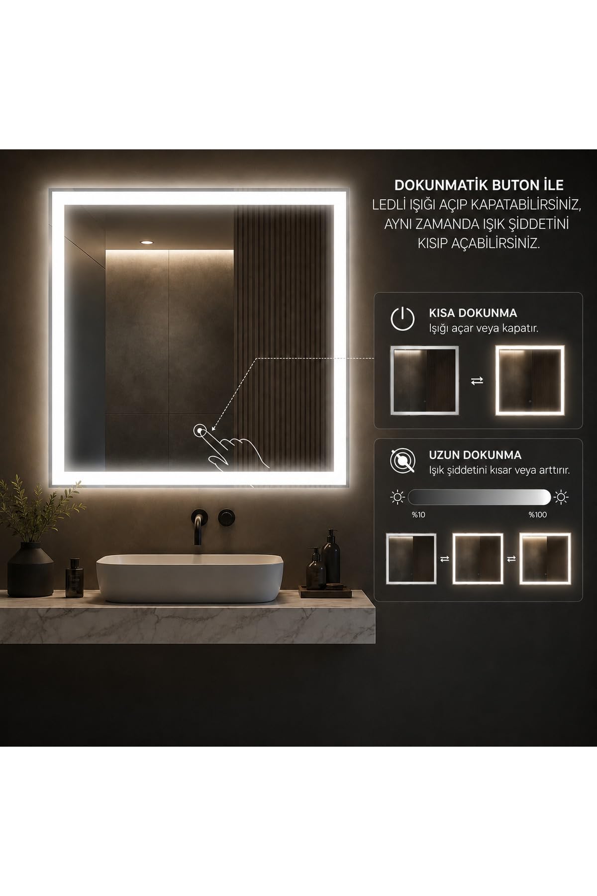 Frameless Dimmable LED Wall Mirror