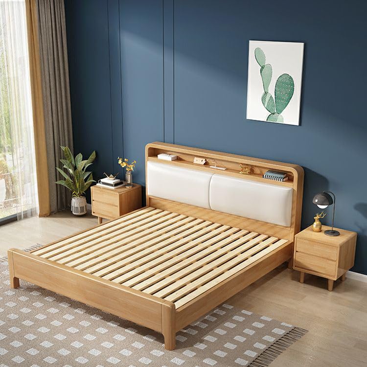 LAKIQ Storage Platform Bed with Upholstered Headboard