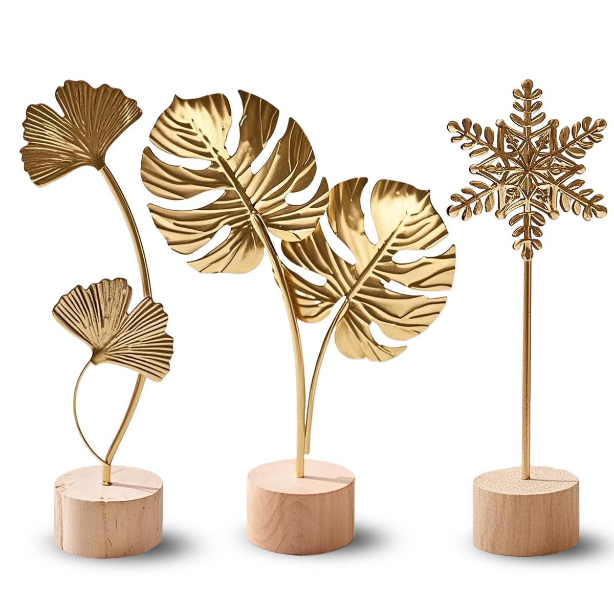 Gold Metal Leaf Sculpture Set