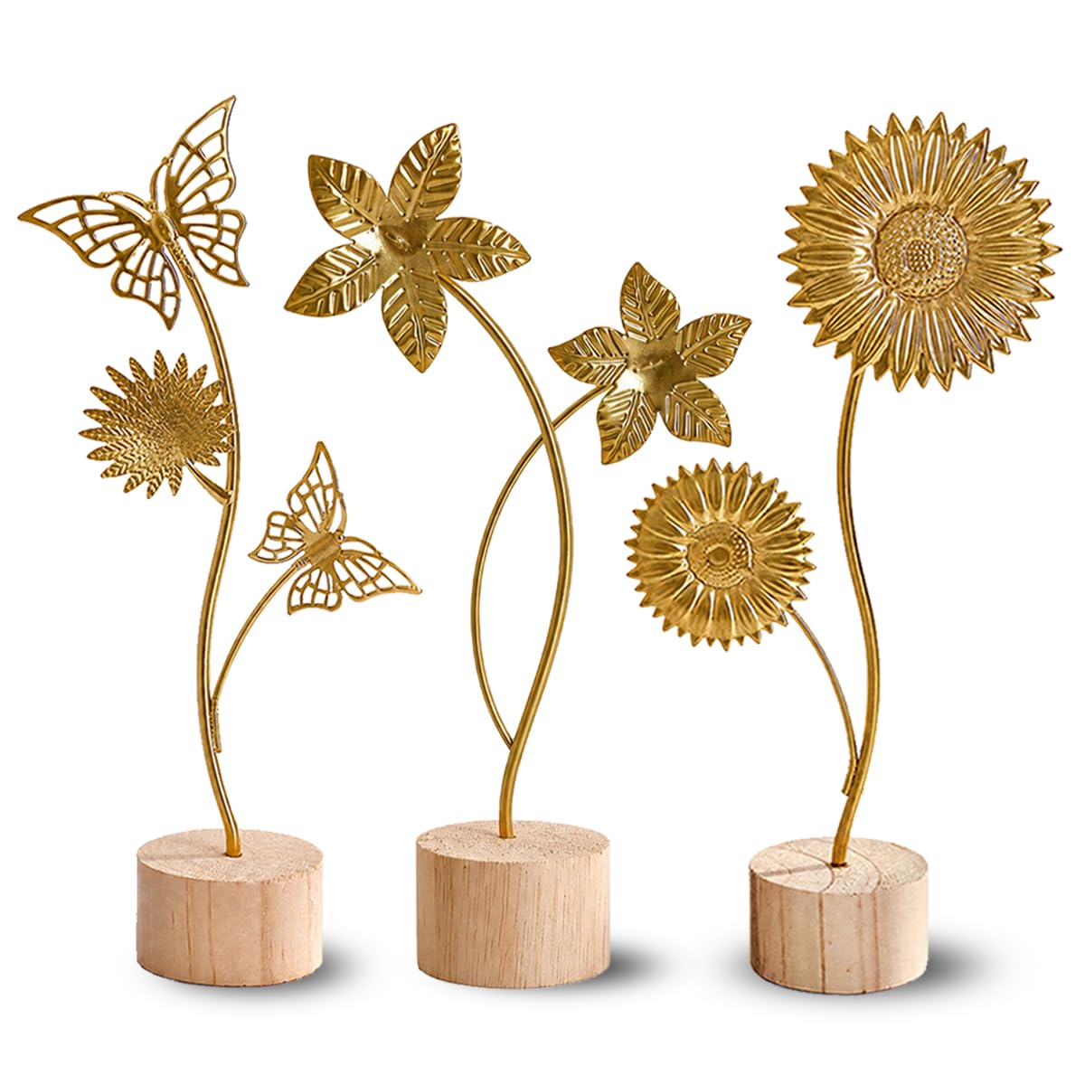 Gold Metal Leaf Sculpture Set