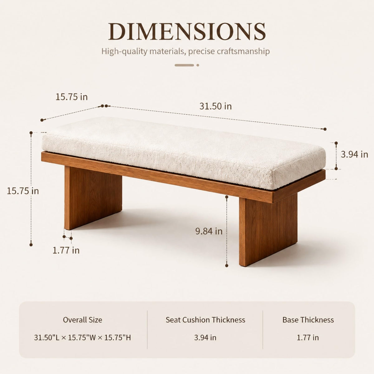 Solid Wood Upholstered Bedroom Bench