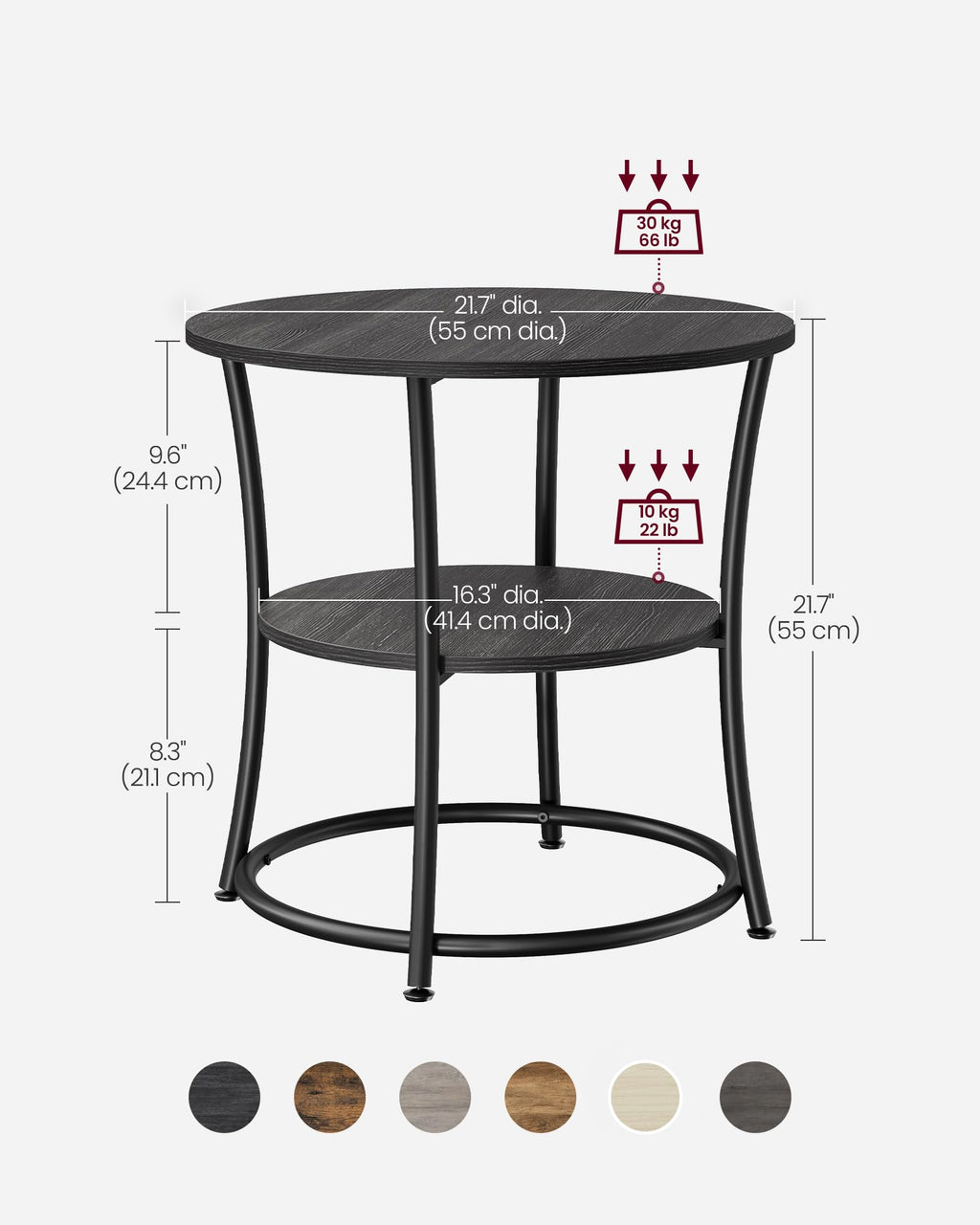 VASAGLE Round Steel-Frame Side Table