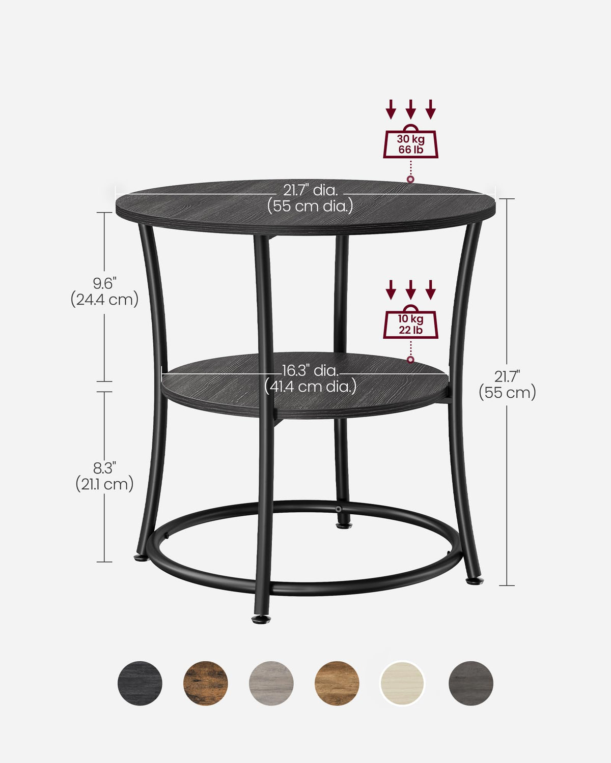 VASAGLE Round Steel-Frame Side Table