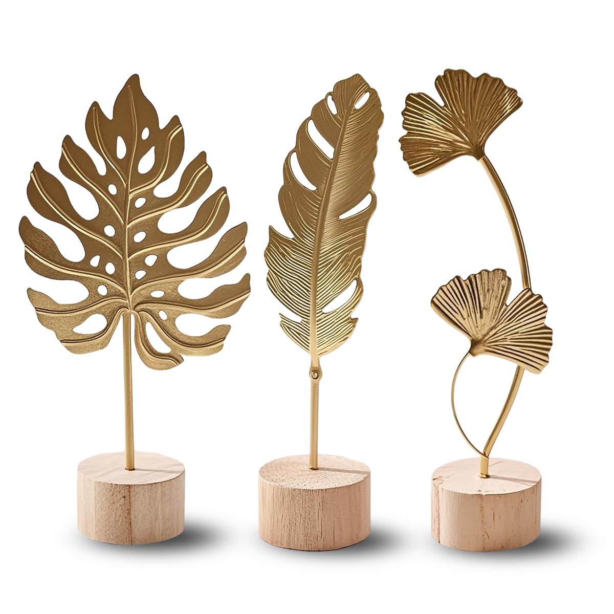 Gold Metal Leaf Sculpture Set