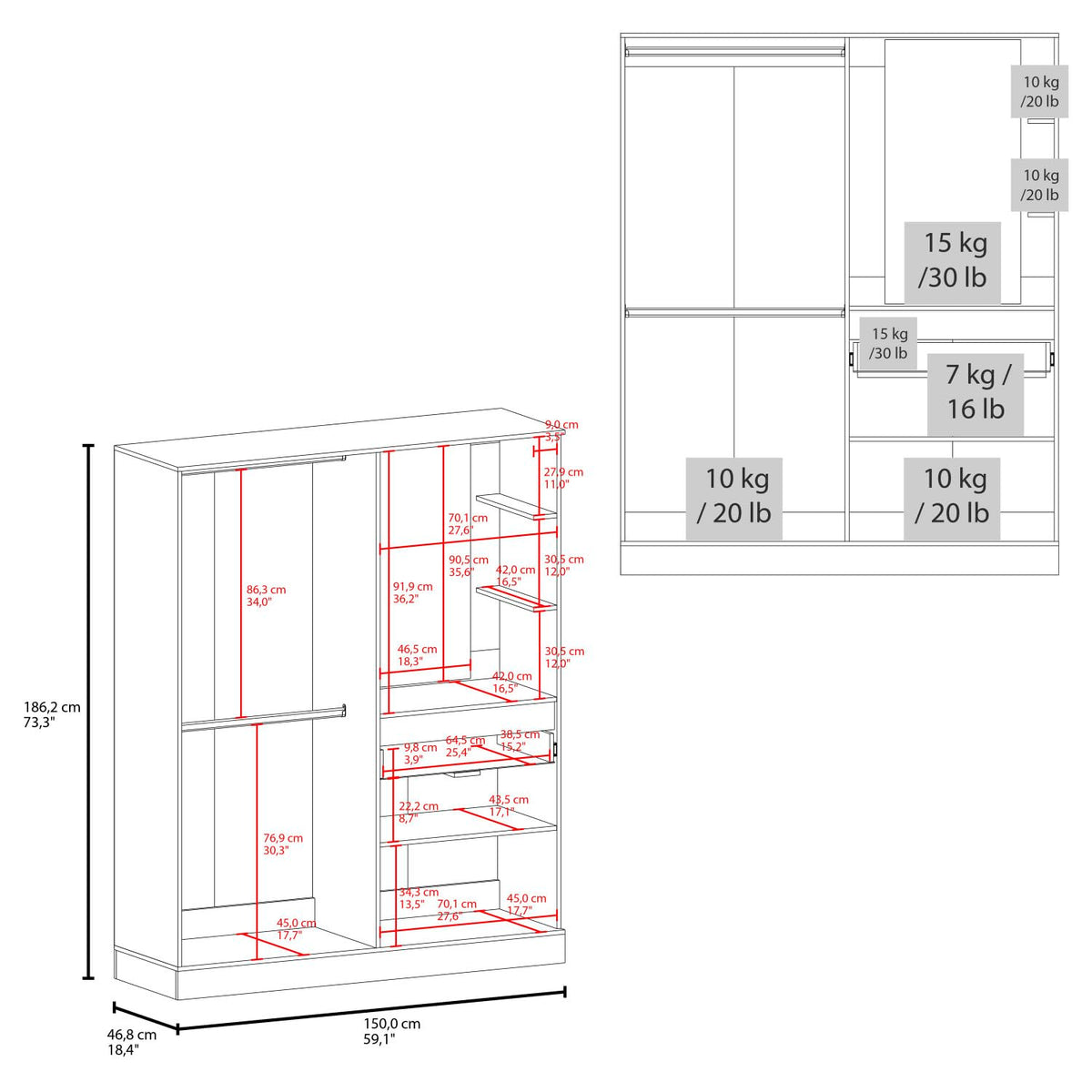 Wardrobe with Vanity Mirror and Storage