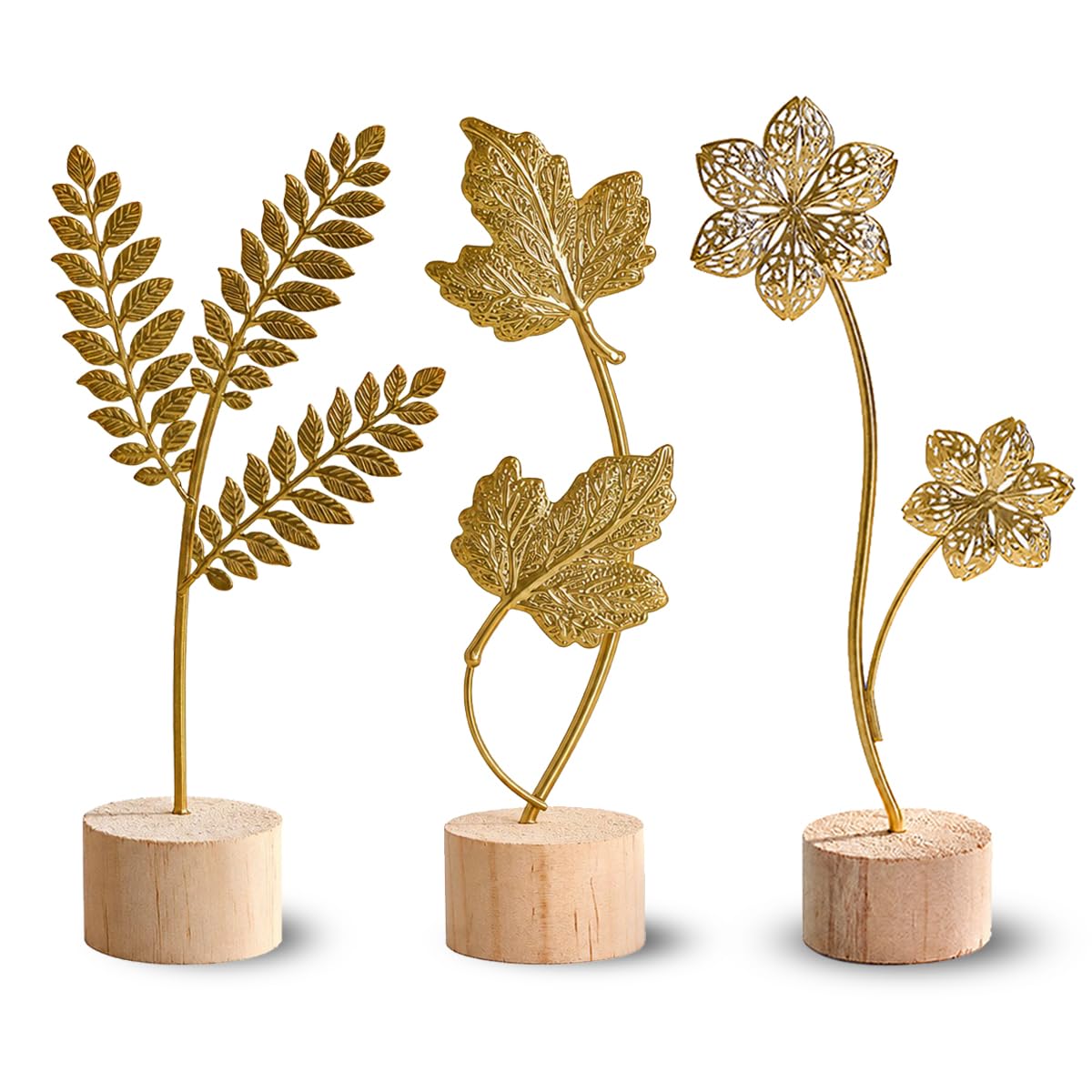 Gold Metal Leaf Sculpture Set
