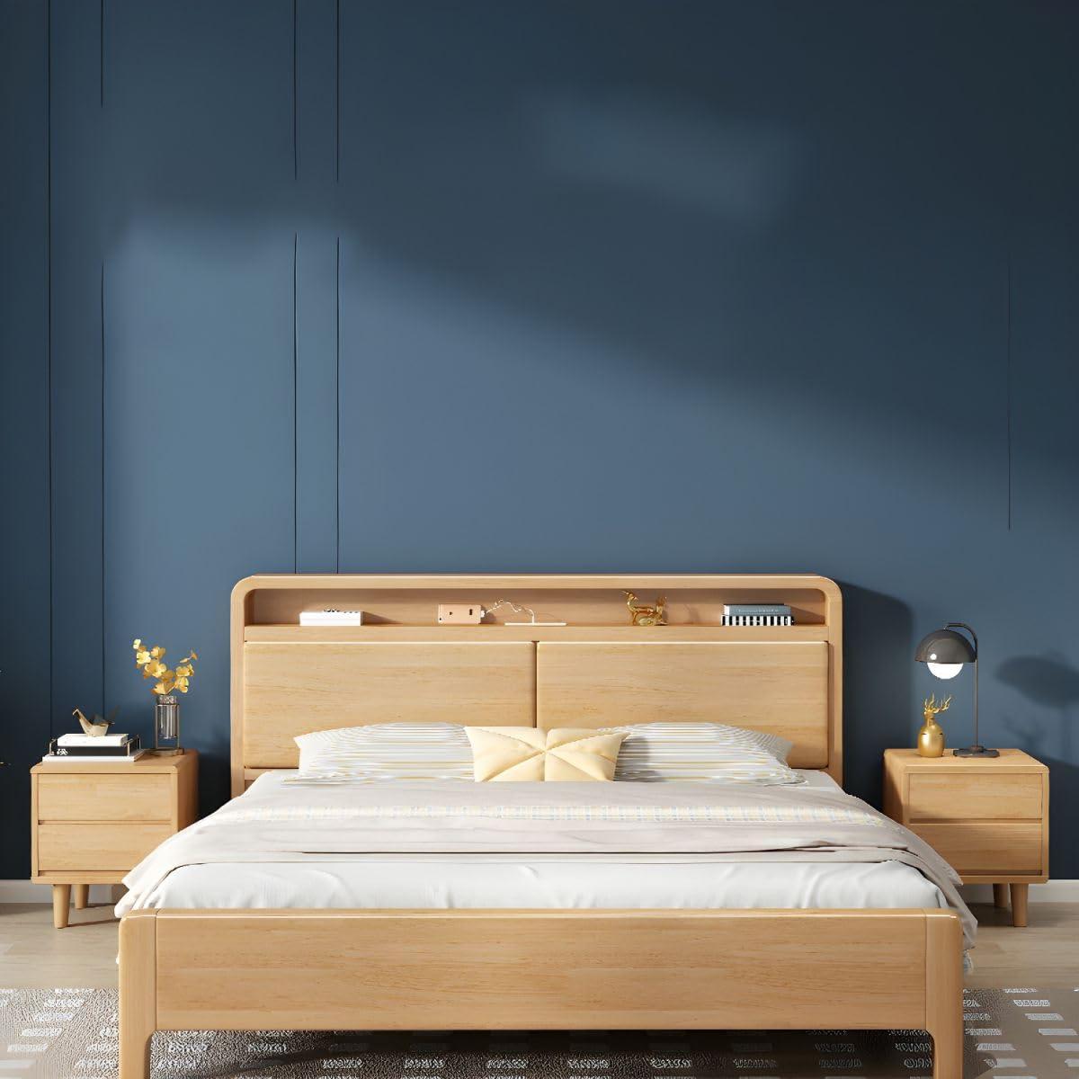 LAKIQ Storage Platform Bed with Upholstered Headboard