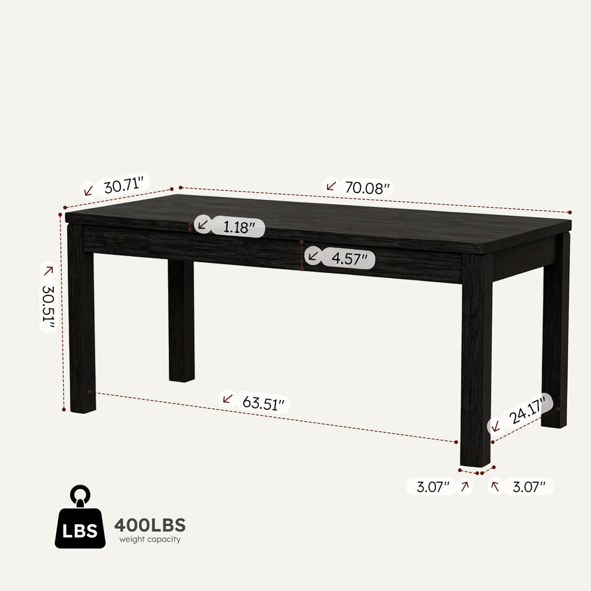BERRY NEST 70-Inch Farmhouse Dining Table