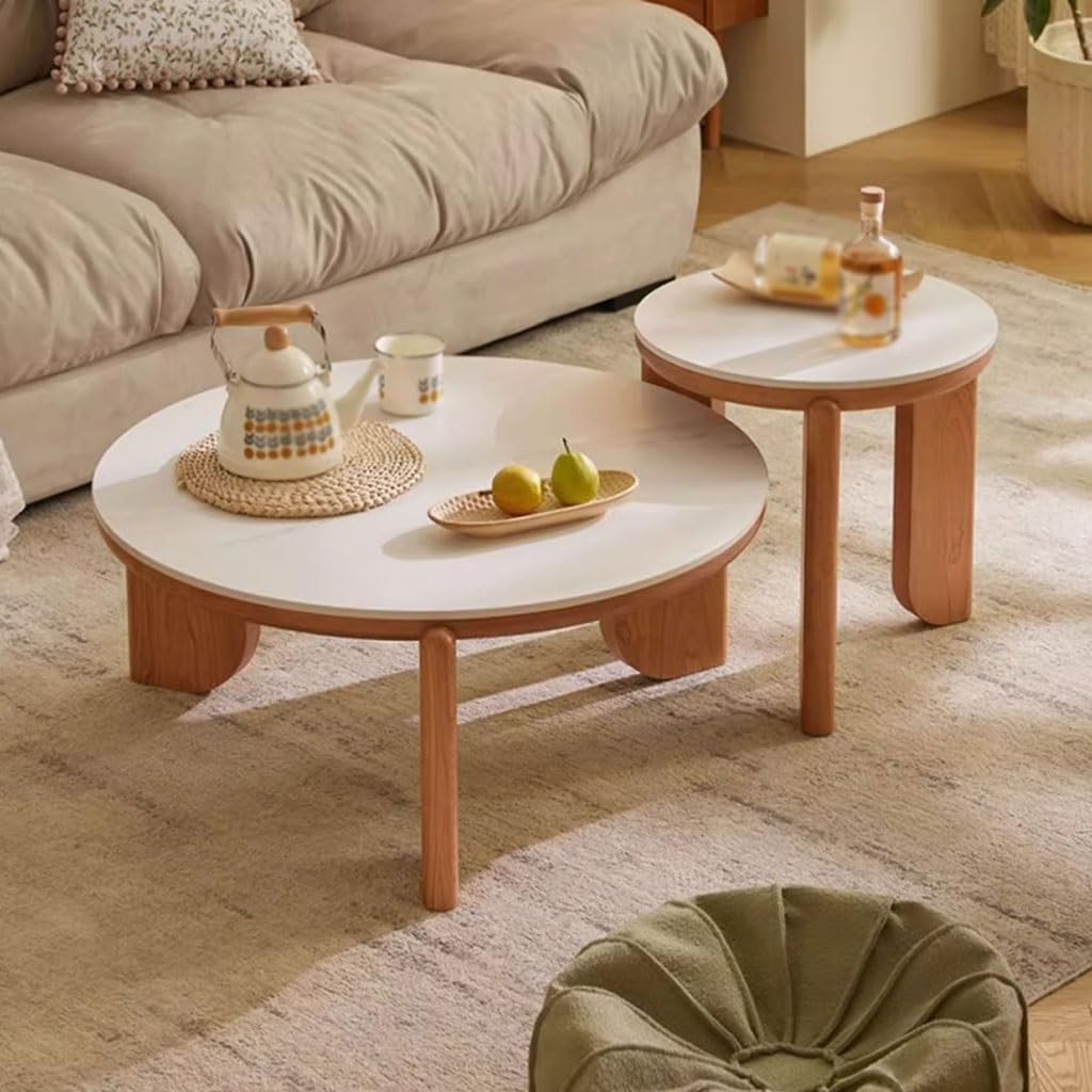 Solid Cherry Wood Round Coffee Table Set