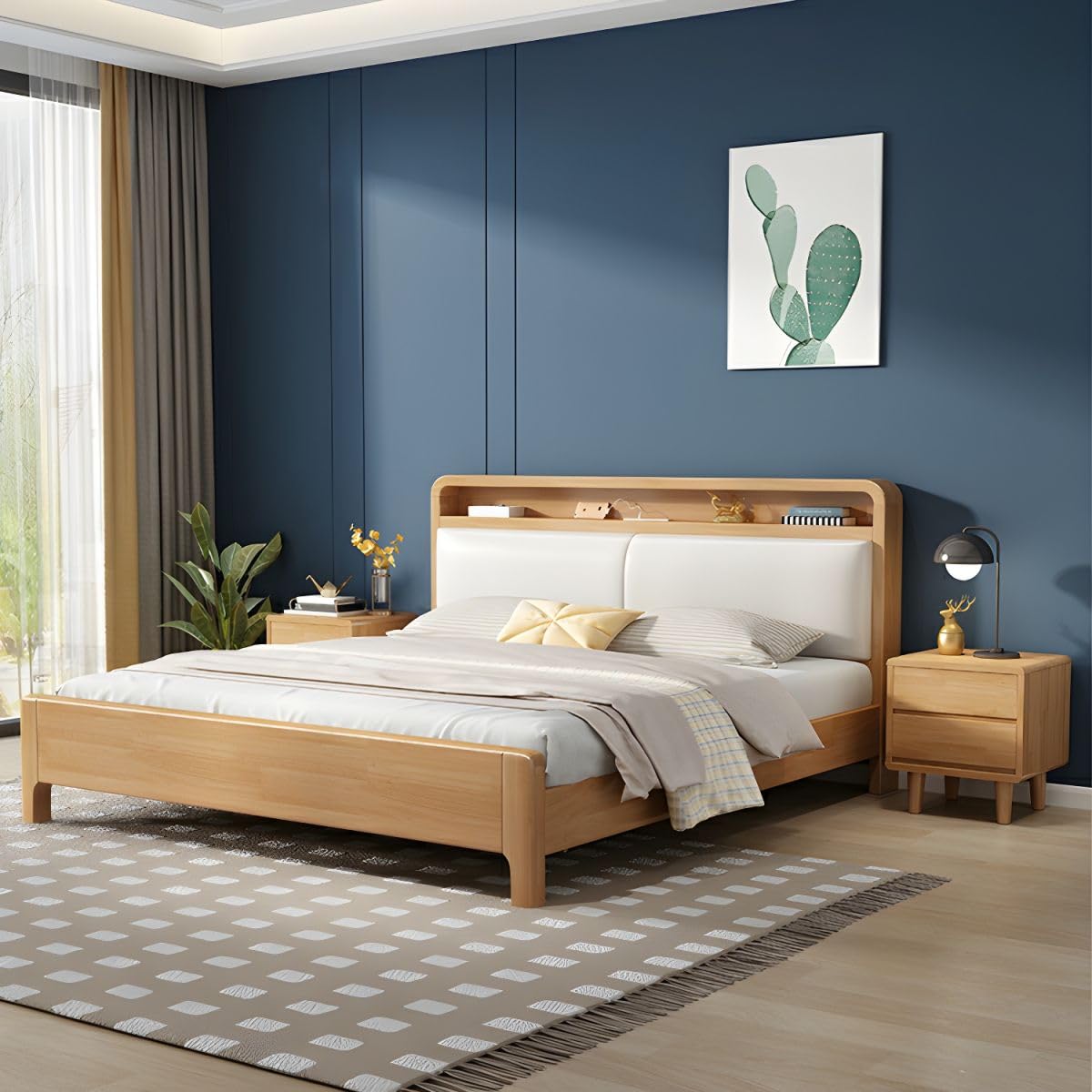 LAKIQ Storage Platform Bed with Upholstered Headboard