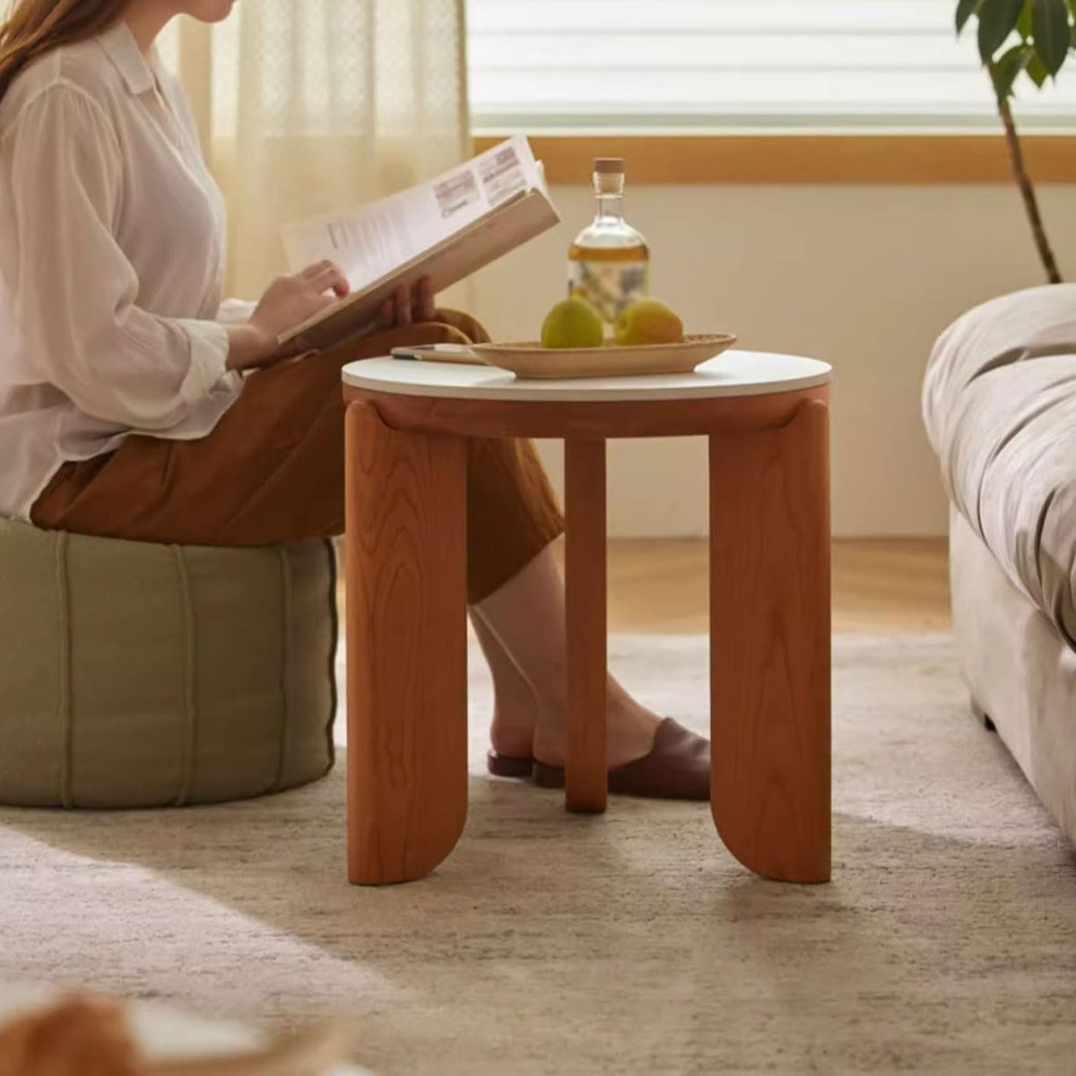 Solid Cherry Wood Round Coffee Table Set