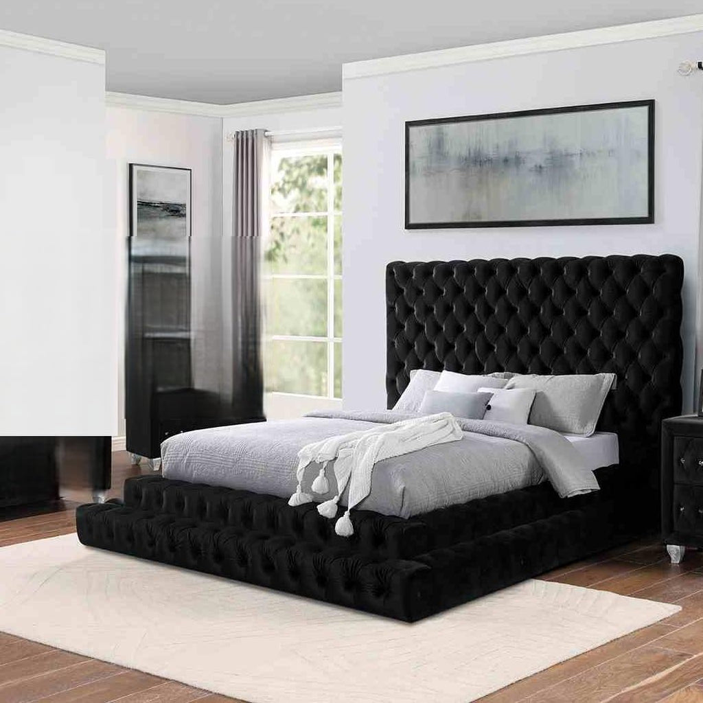 Tall Tufted Upholstered Platform Bed
