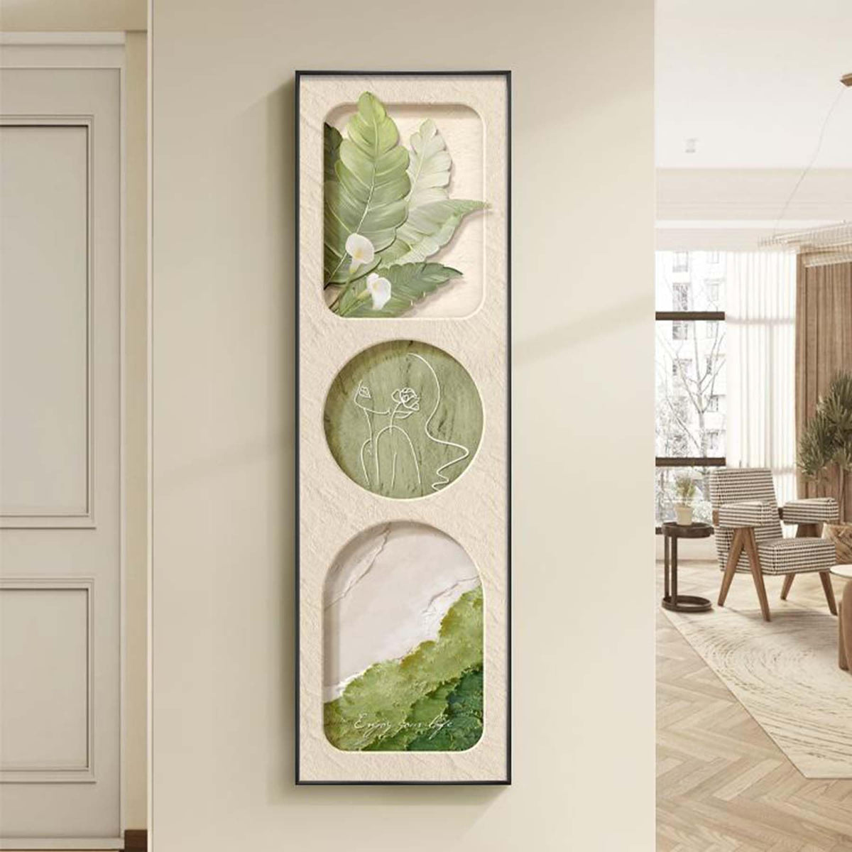 Sliding Mural with Hidden Full-Length Mirror