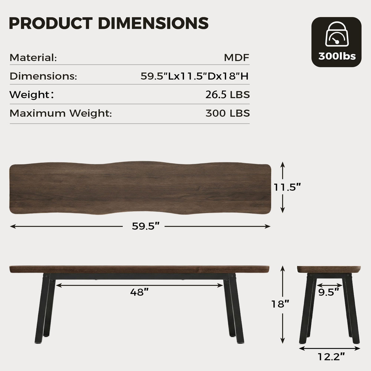 FUQARHY 59-Inch Dining Benches, Set of Two
