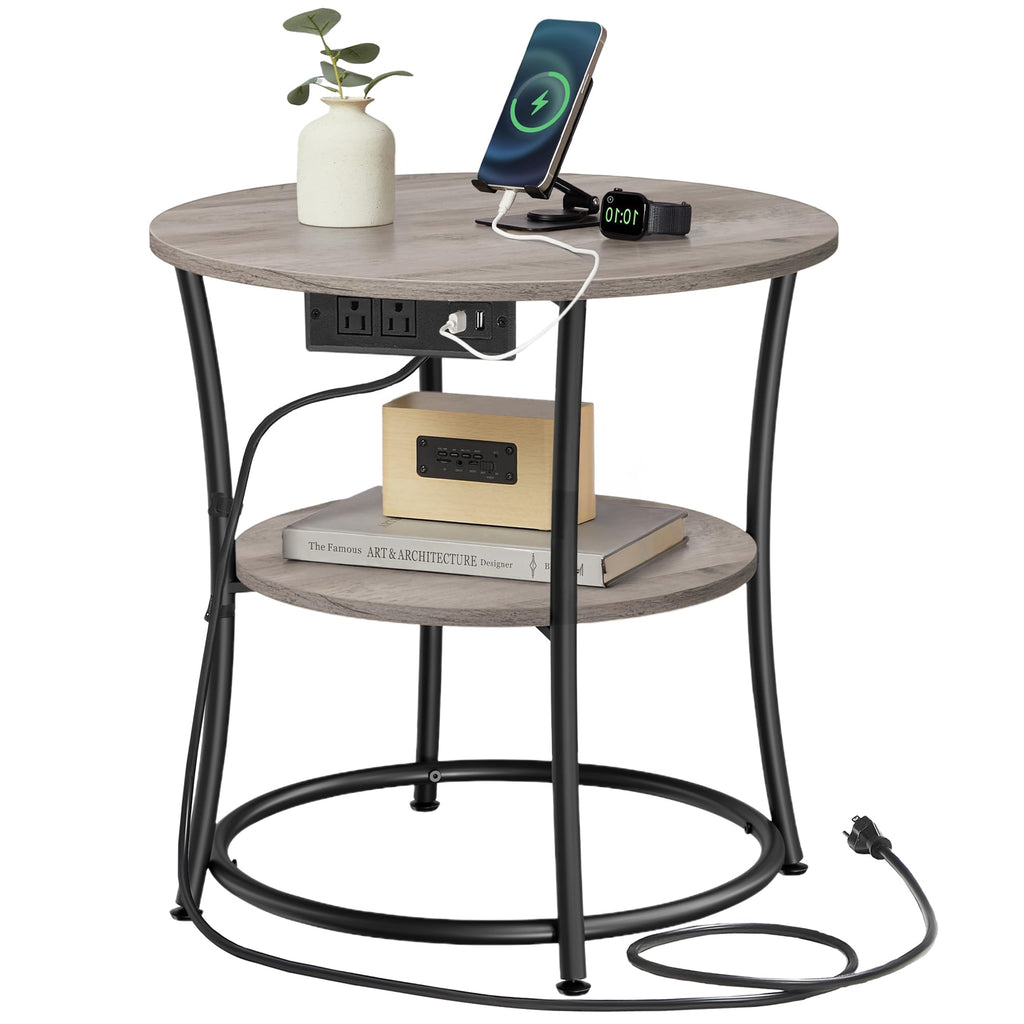 VASAGLE Round Steel-Frame Side Table