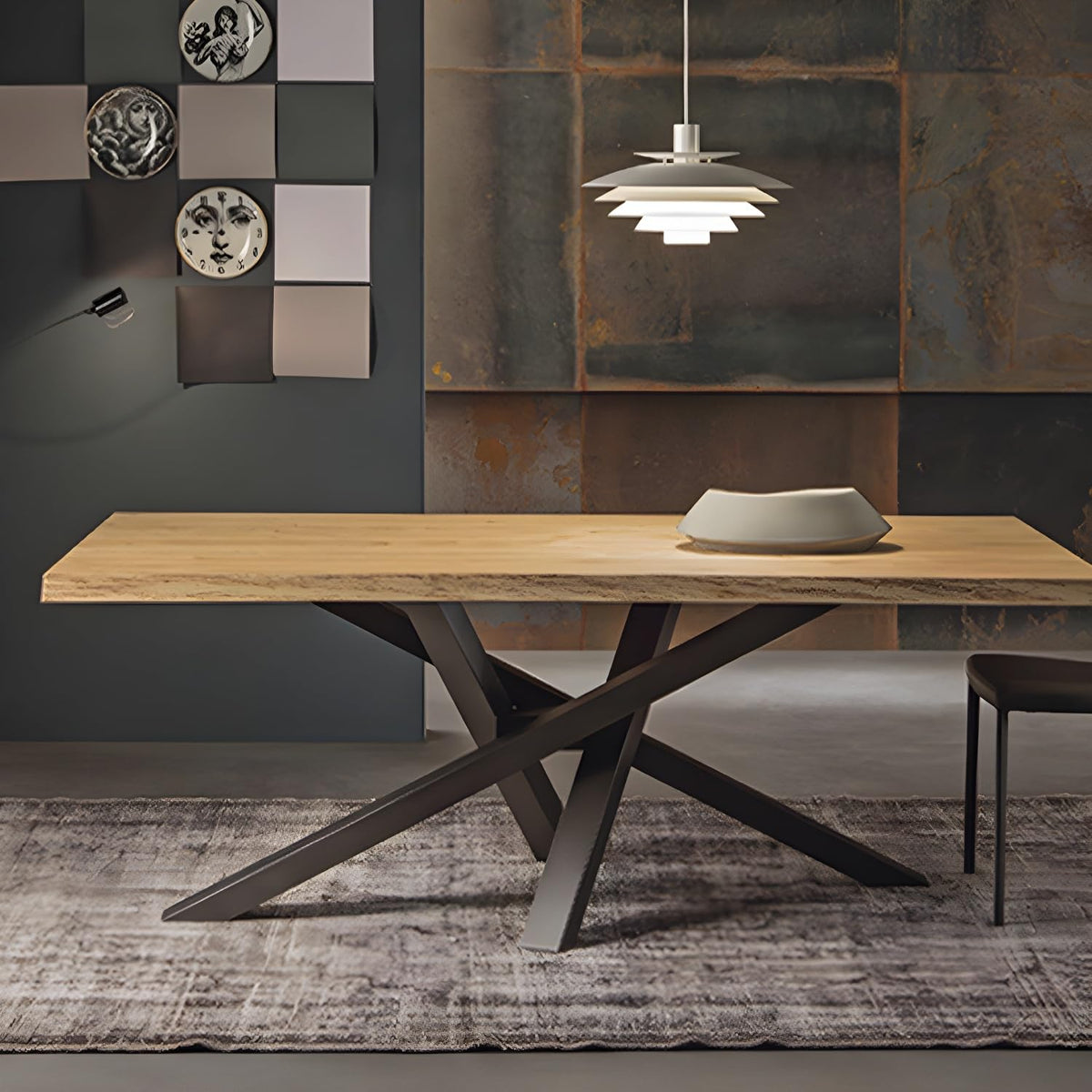 LITFAD Pine and Metal Pedestal Dining Table
