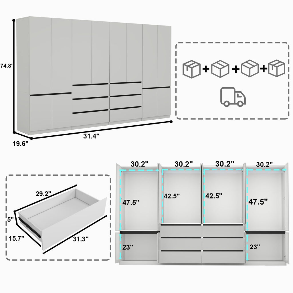 LABROSKIA Six-Drawer White Wardrobe