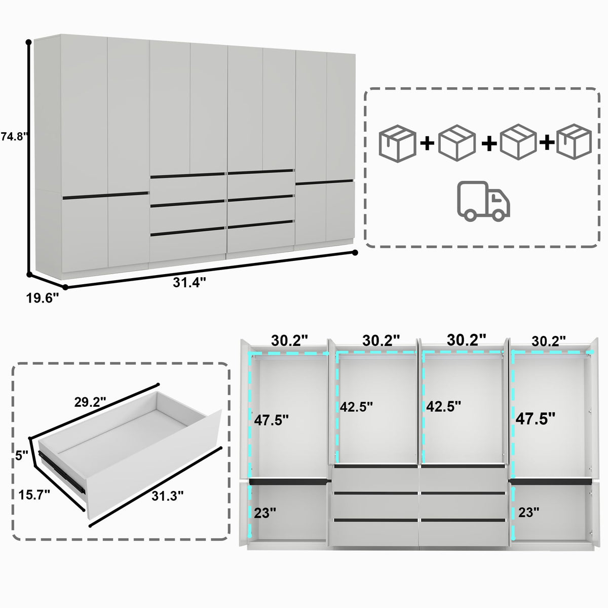 LABROSKIA Six-Drawer White Wardrobe