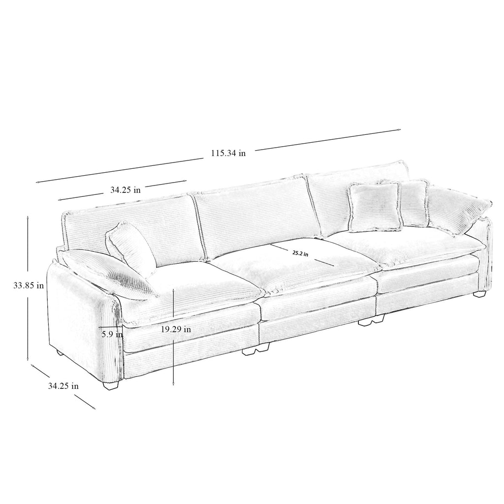 Green Corduroy 3-Seater Sectional Sofa