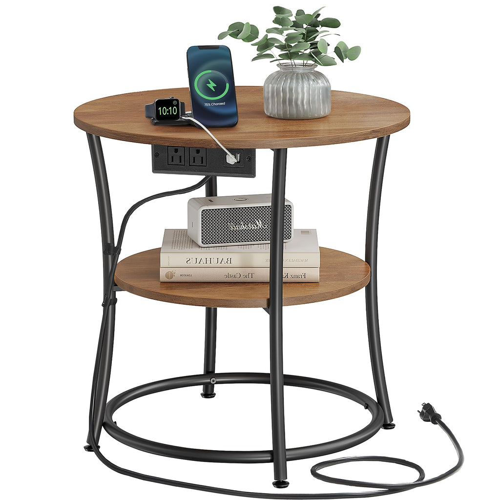 VASAGLE Round Steel-Frame Side Table