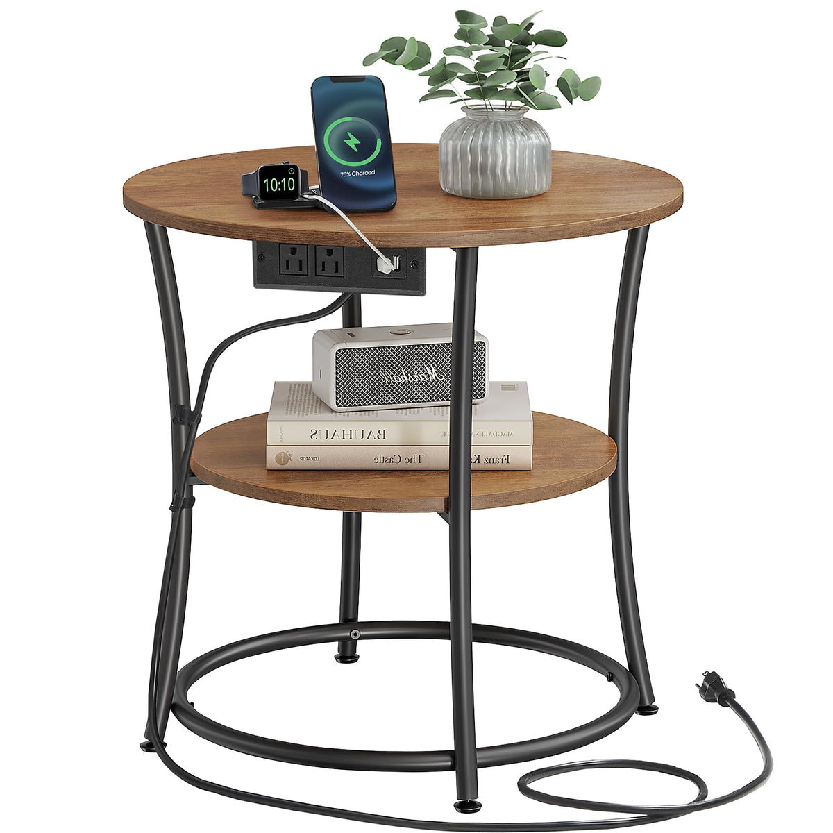 VASAGLE Round Steel-Frame Side Table