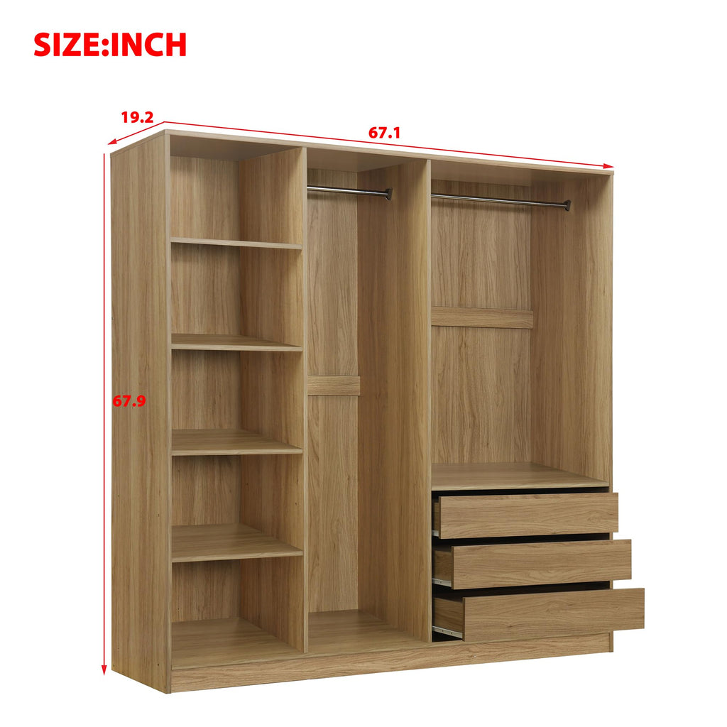 Wooden Open Wardrobe with Three Drawers