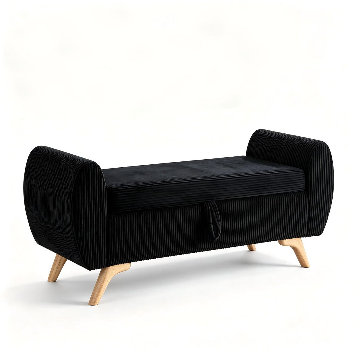 Black Corduroy Storage Bedroom Bench