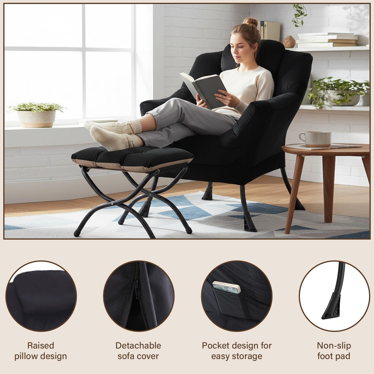 Welnow Lounge Armchair with Ottoman