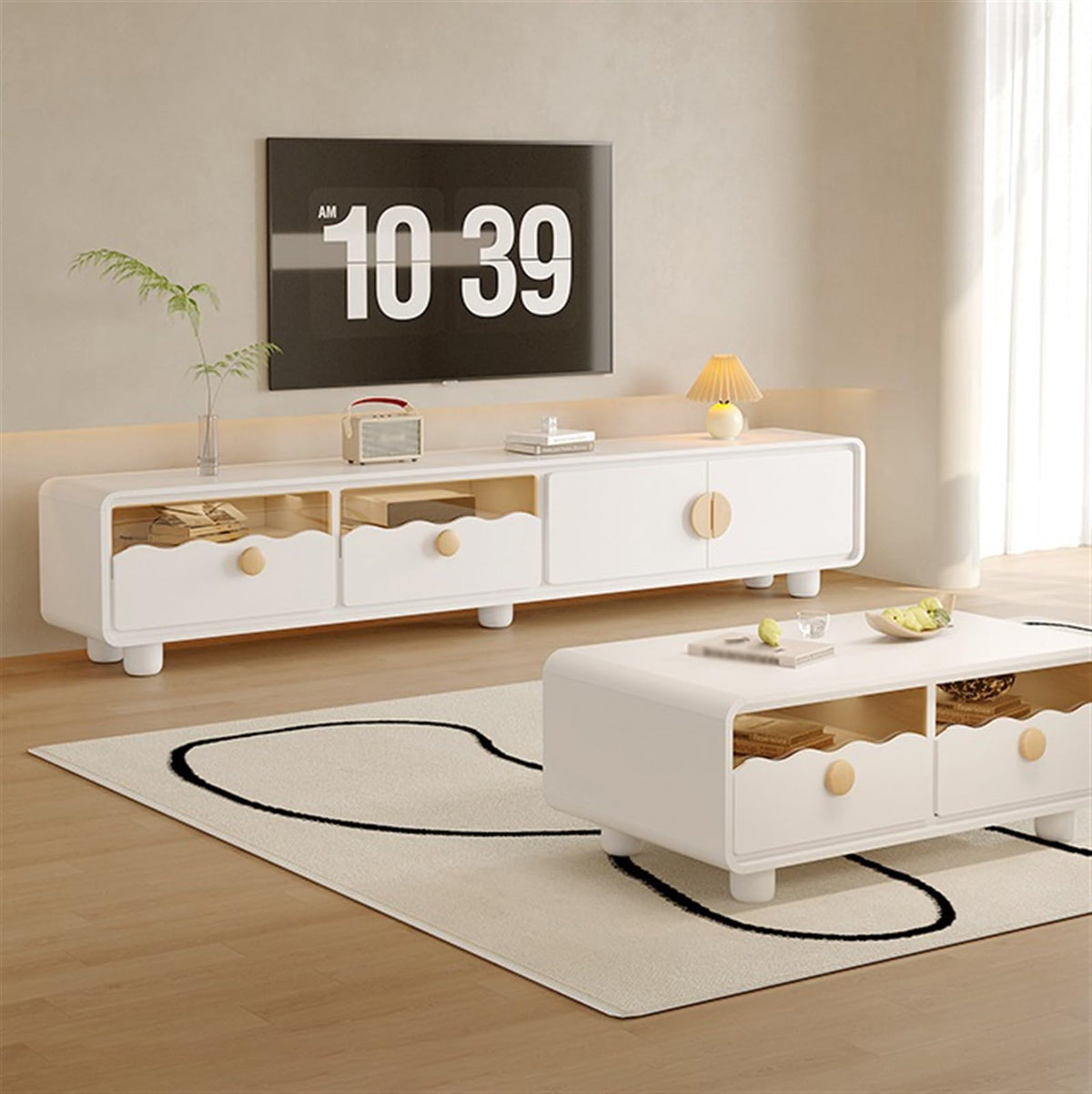 ZYYASHSV Rounded Two-Drawer TV Stand