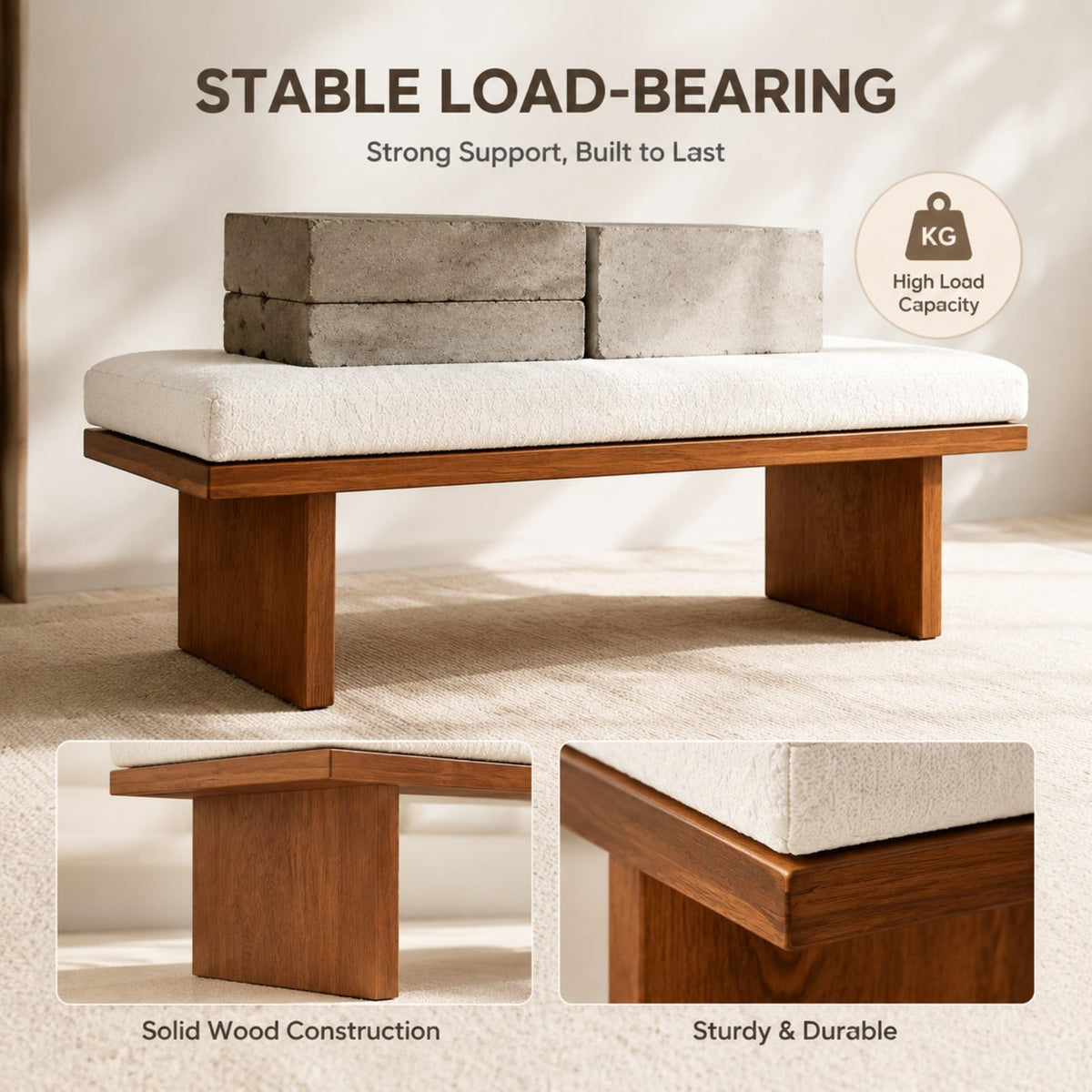 Solid Wood Upholstered Bedroom Bench