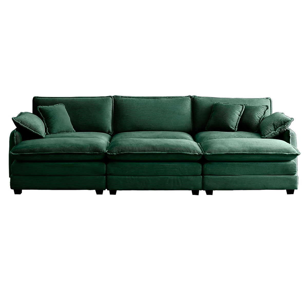 Green Corduroy 3-Seater Sectional Sofa