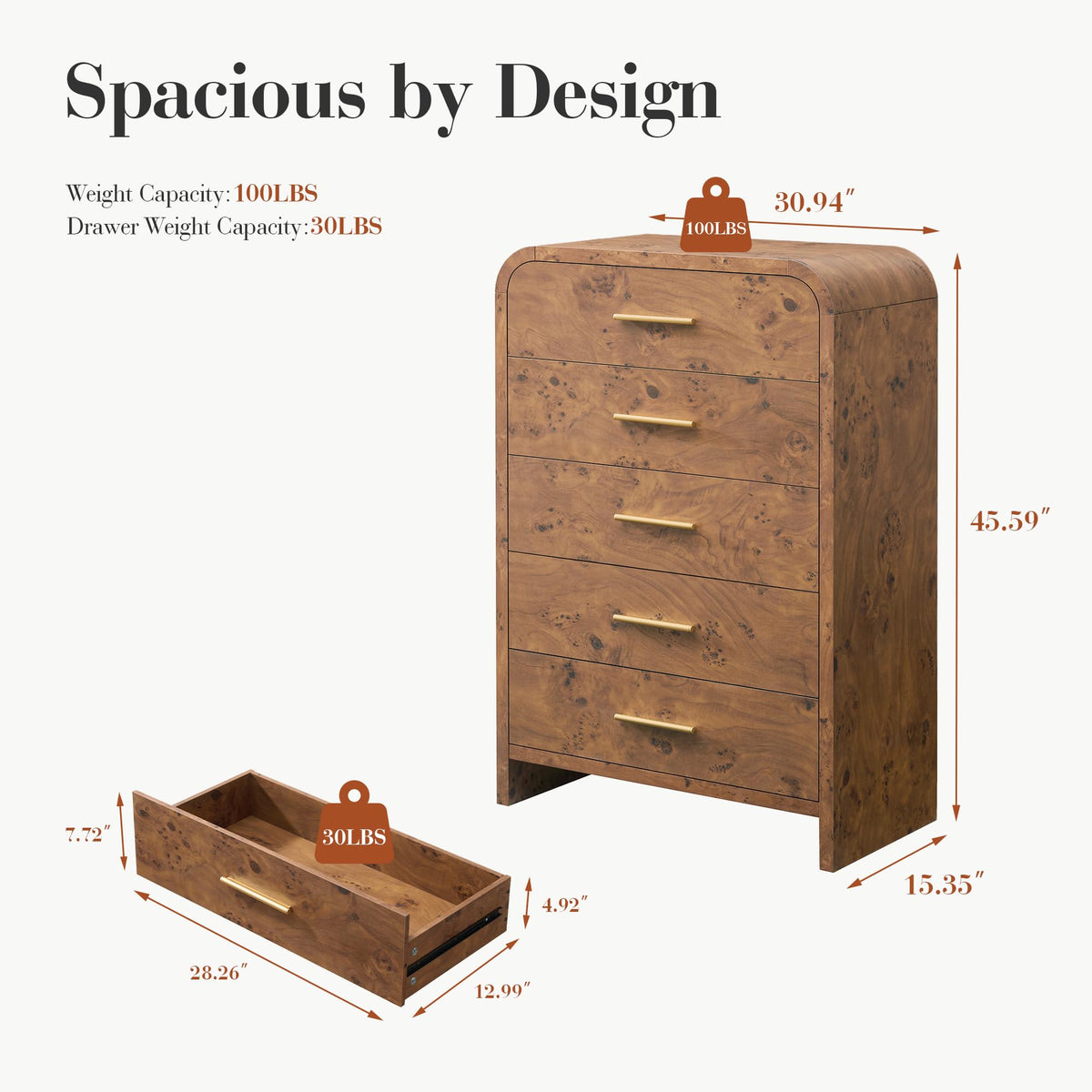 EliteSet 63-Inch Curved Six-Drawer Dresser