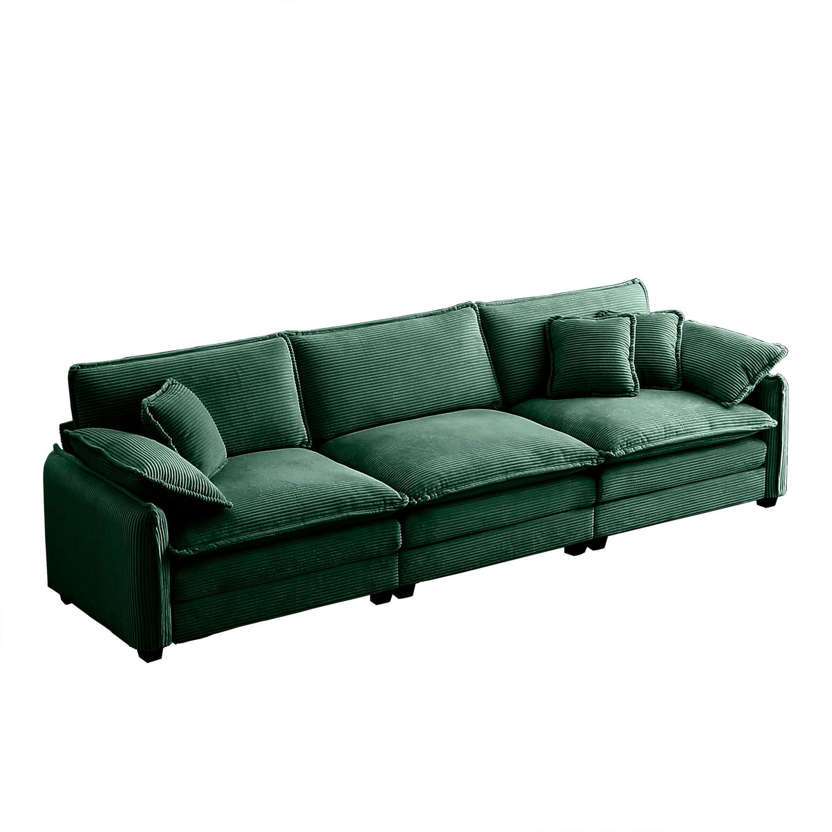 Green Corduroy 3-Seater Sectional Sofa