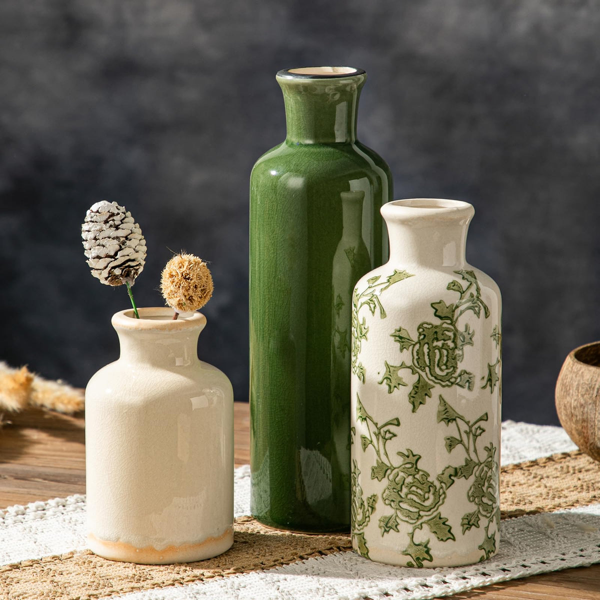 Three-Piece Rustic Ceramic Vase Set