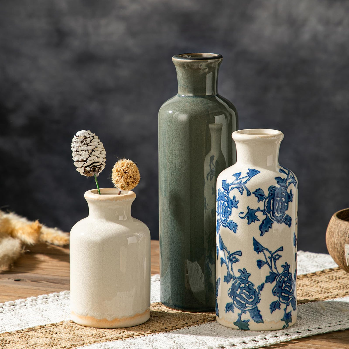 Three-Piece Rustic Ceramic Vase Set