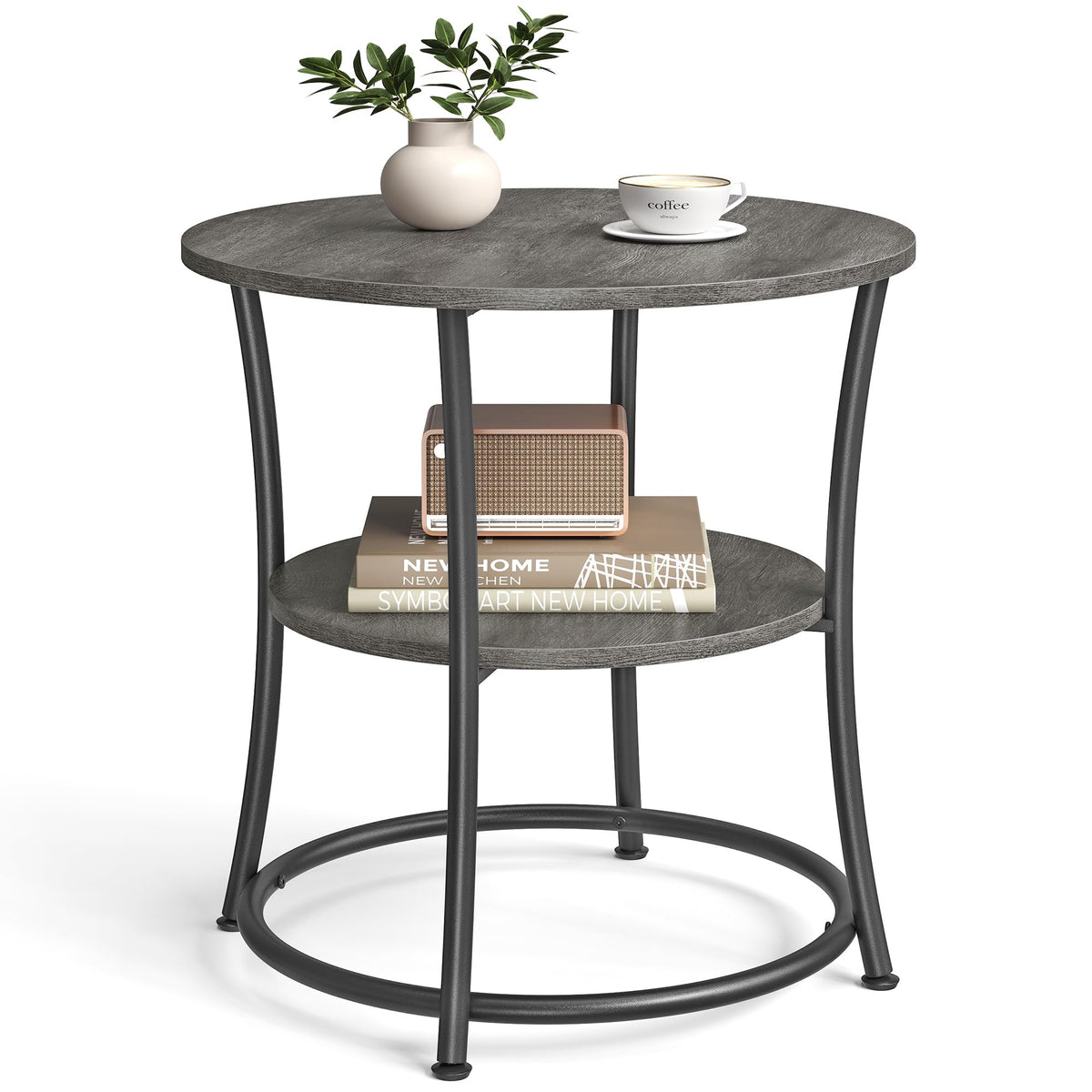 VASAGLE Round Steel-Frame Side Table
