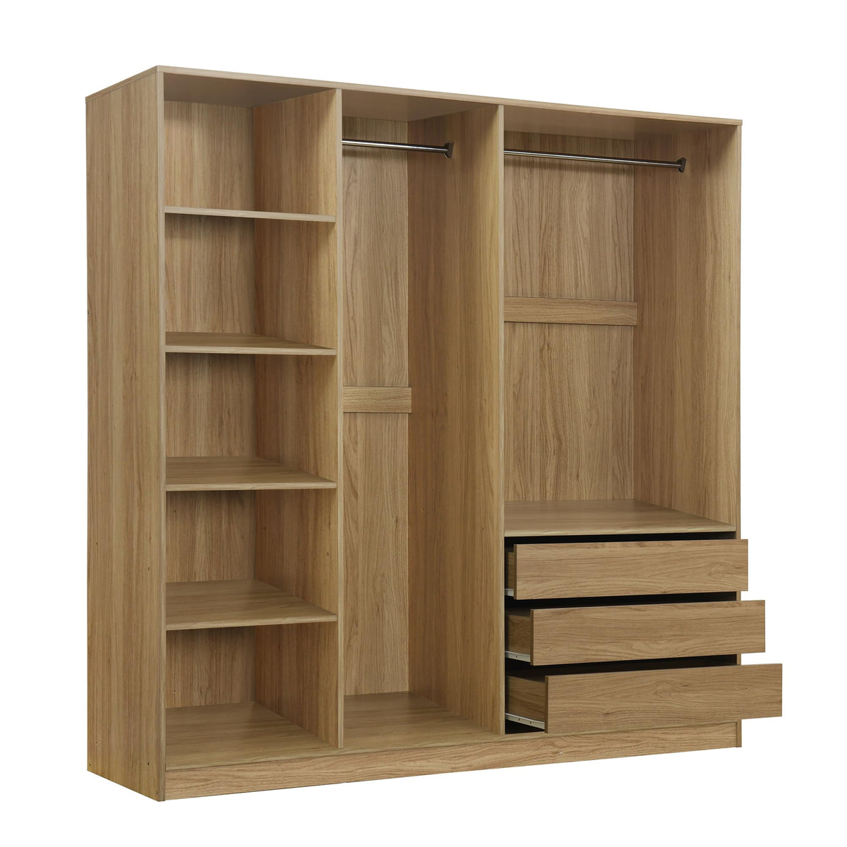 Wooden Open Wardrobe with Three Drawers