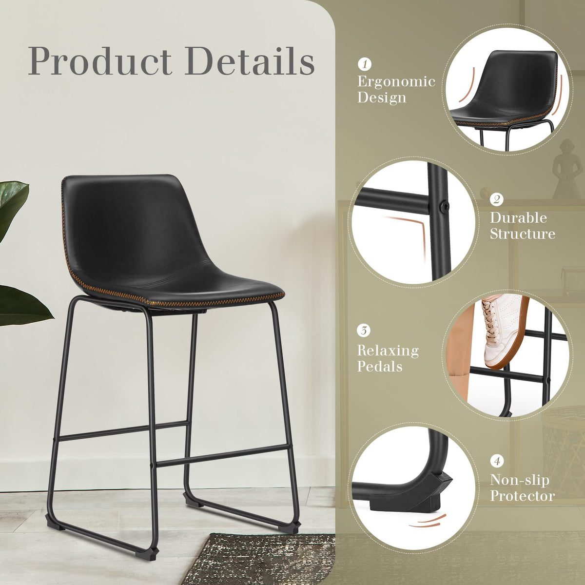 DUMOS Faux-Leather Counter Stools