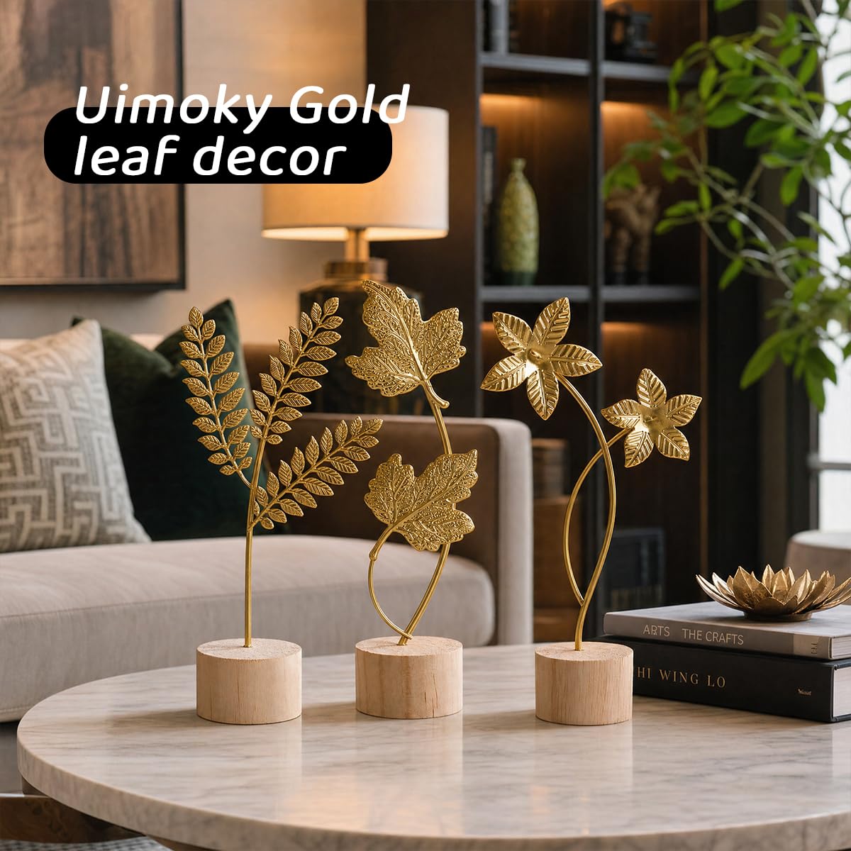 Gold Metal Leaf Sculpture Set