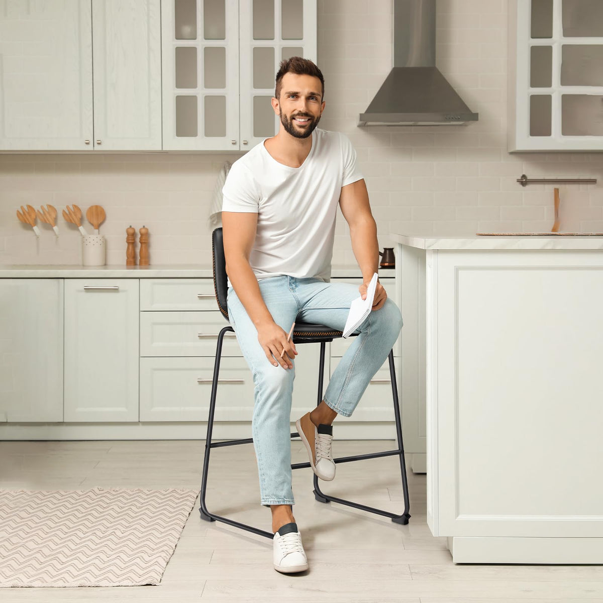 DUMOS Faux-Leather Counter Stools