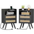 SUPERJARE Rattan-Style Charging Nightstand