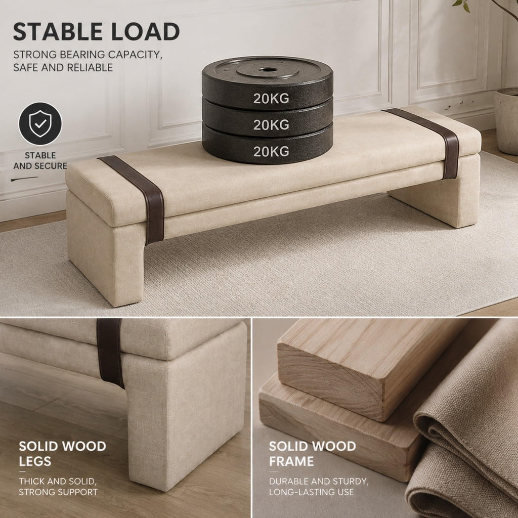 FUNEWBO Solid Wood Padded Bedroom Bench