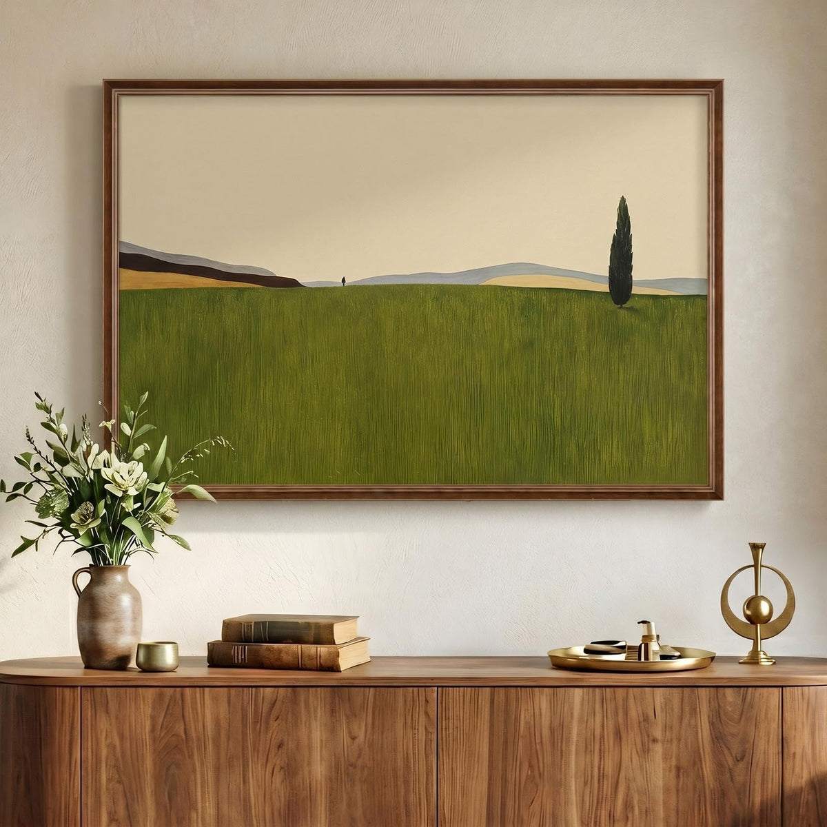Framed Green Mountain Landscape Wall Art